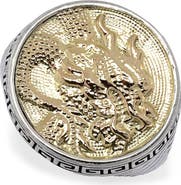 SAMUEL B. 18k Gold & Sterling Silver Two-Tone Dragon Medallion Ring