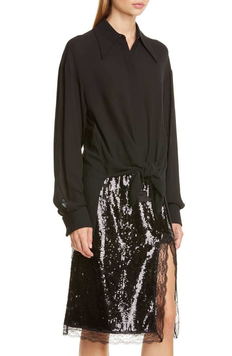 Michael Kors Collection Tie Front Silk Shirt, Alternate, color, 