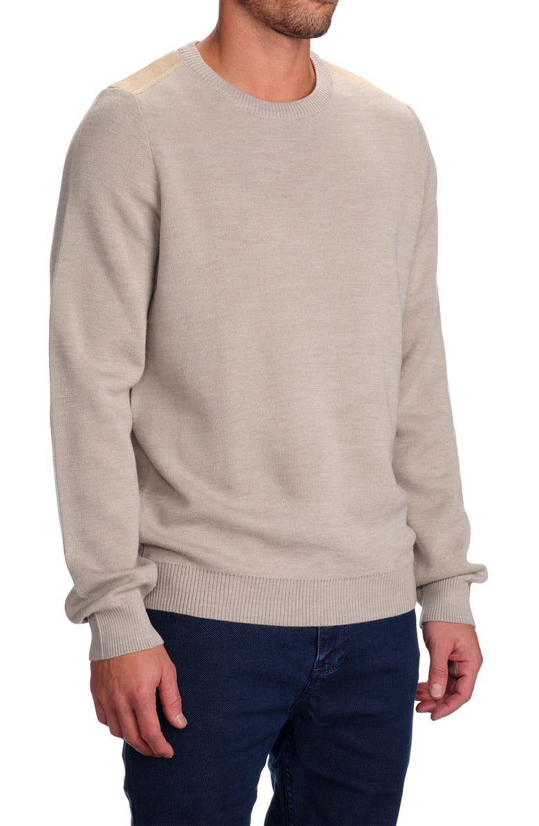 STUDIO GARNET LOS ANGELES Faux Suede Trim Crewneck Sweater, Alternate, color, Oat