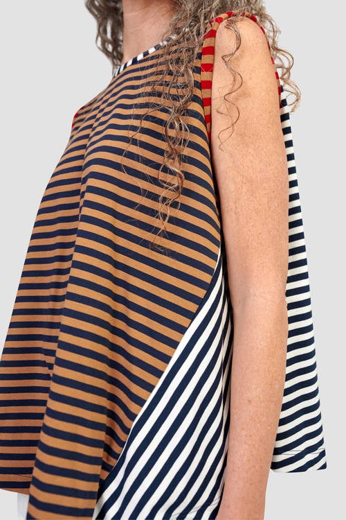 ALEMBIKA ALEMBIKA MIXED STRIPES SLEEVELESS TOP WITH ASYMMETRIC HEM