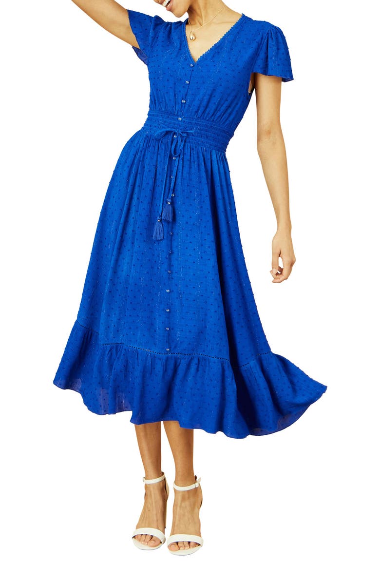 Yumi Button Detail Midi Dress, Alternate, color, Blue