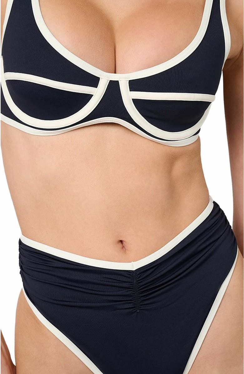 WeWoreWhat High Rise Ruched Bottom, Alternate, color, Dk Navy/Offwh