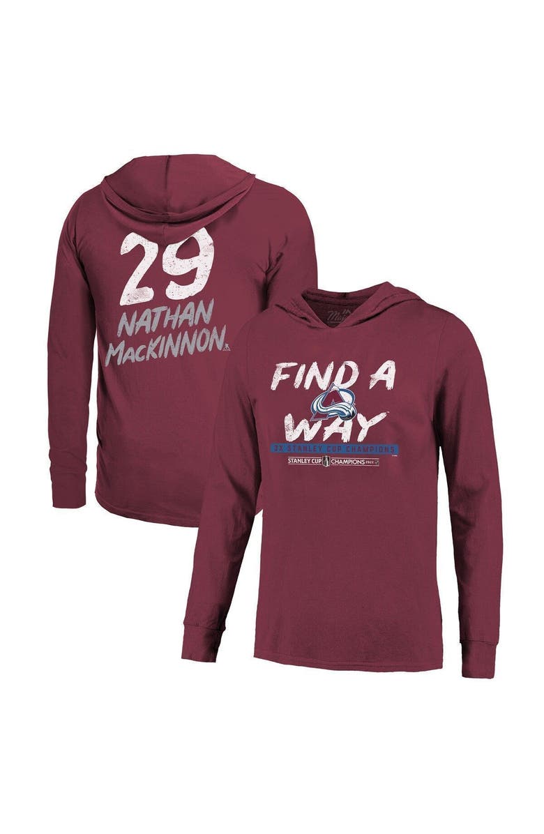 Majestic Threads Men's Majestic Threads Nathan MacKinnon Burgundy Colorado Avalanche 2022 Stanley Cup Champions Softhand Name & Number Pullover Hoodie, Main, color, 
