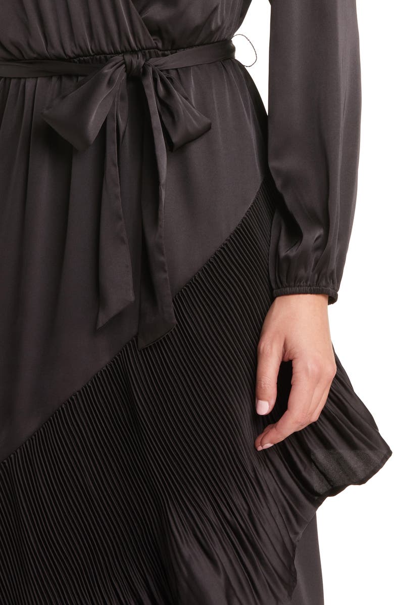 Mila Mae Asymmetric Pleated Belted Long Sleeve Dress, Alternate, color, 