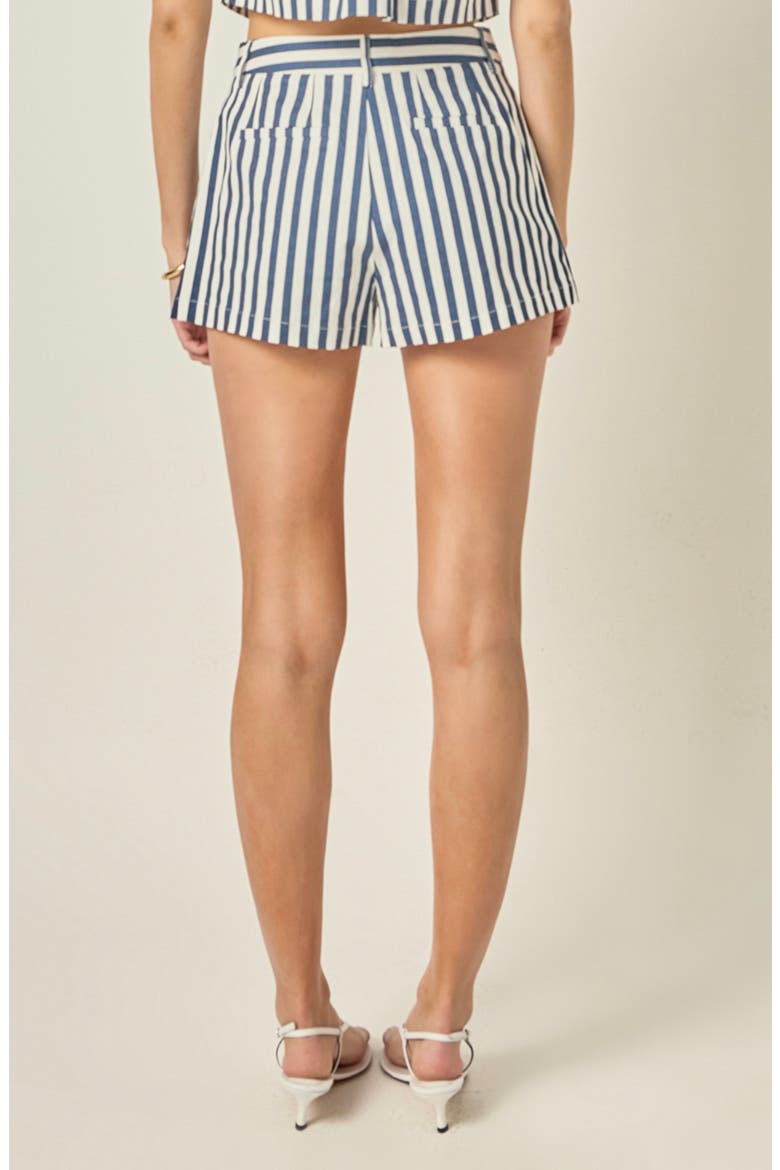 Striped Pleated Shorts, Alternate, color, NAVY/ OFF WHITE