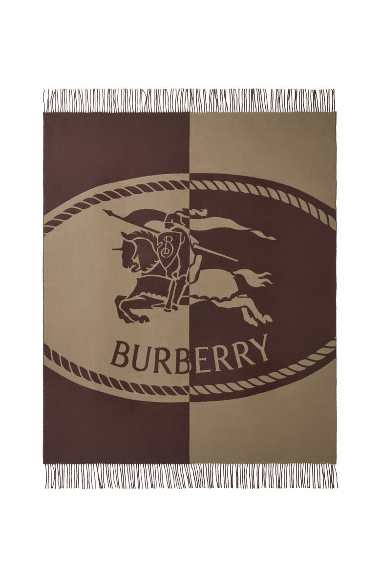 Burberry Knight Stamp Wool Blanket, Main, color, Vole Brown