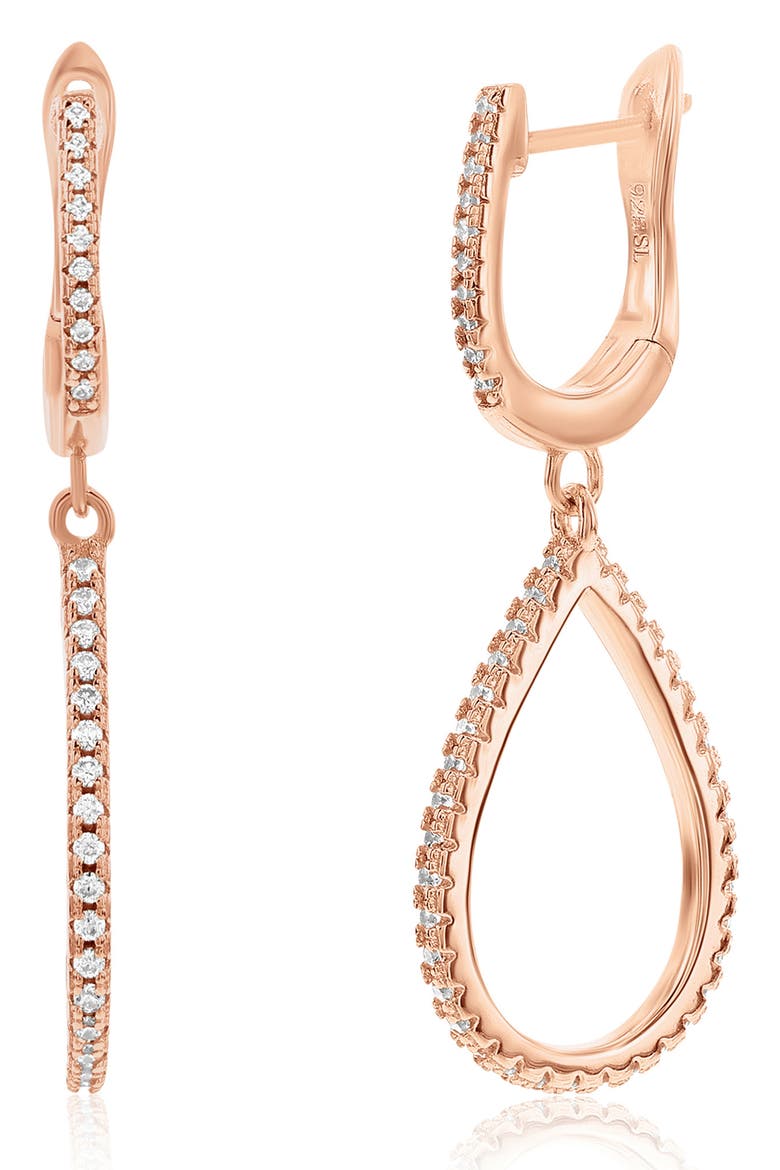 Cubic Zirconia Drop Huggie Hoop Earrings, Main, color, ROSE