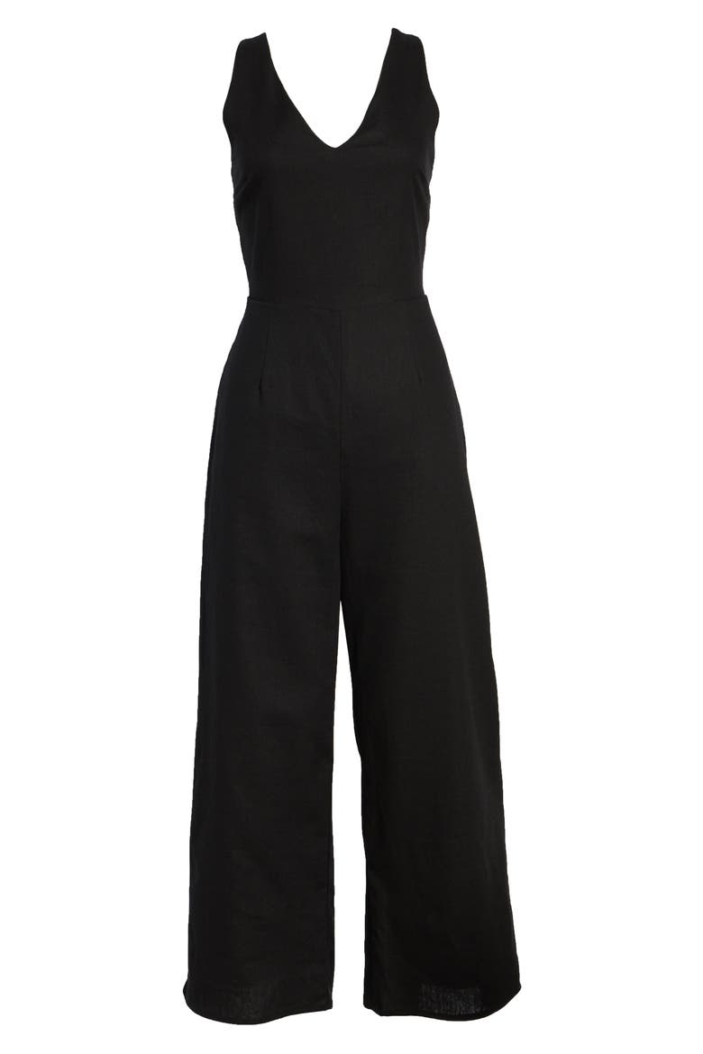 Crop Wide Leg Jumpsuit, Alternate, color, BLACK