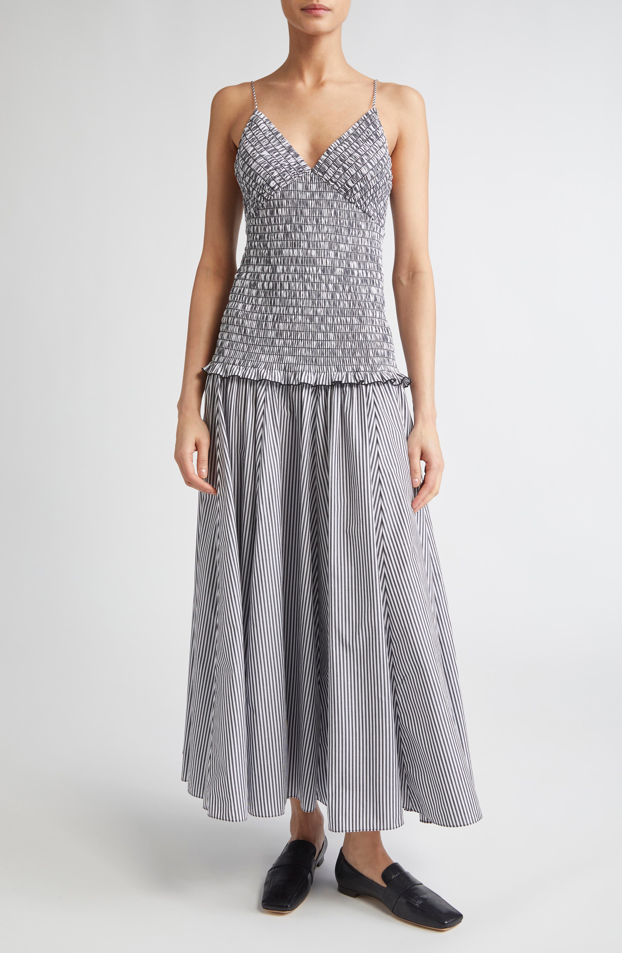 Brandon Maxwell The Josie Stripe Smocked Cotton Dress