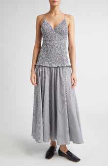 Brandon Maxwell The Josie Stripe Smocked Cotton Dress