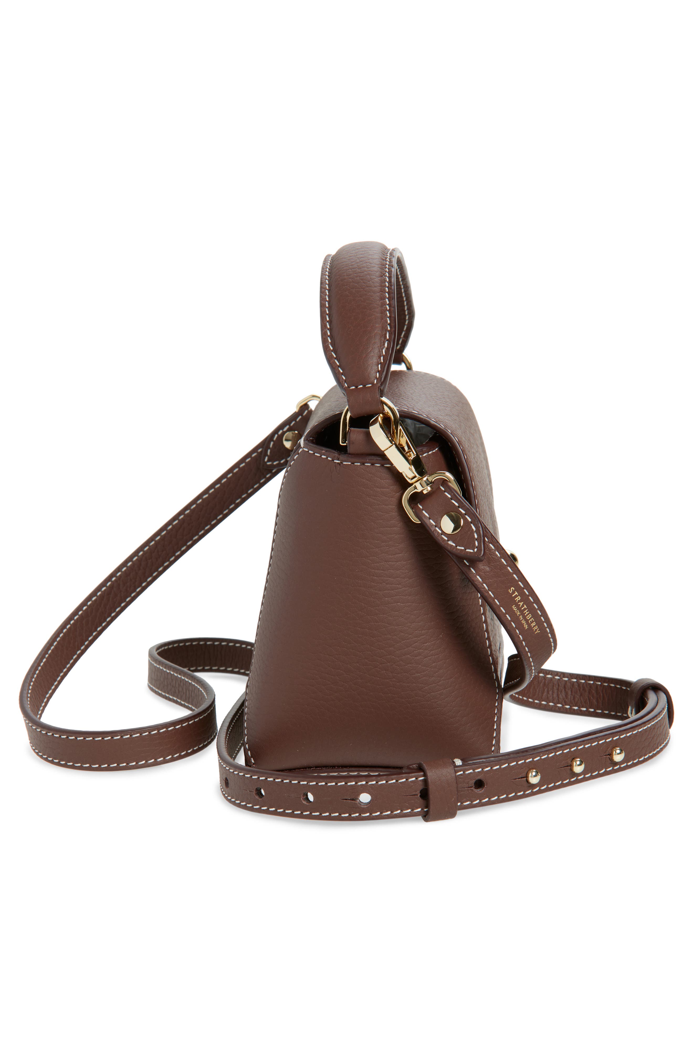 Mini Mosaic Leather Top Handle Bag, Alternate, color, CHOCOLATE - VANILLA STITCH