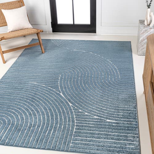 Jonathan Y Hallie High-low Minimalist Curve Geometric Indoor/outdoor Area Rug In Dark Blue/cream