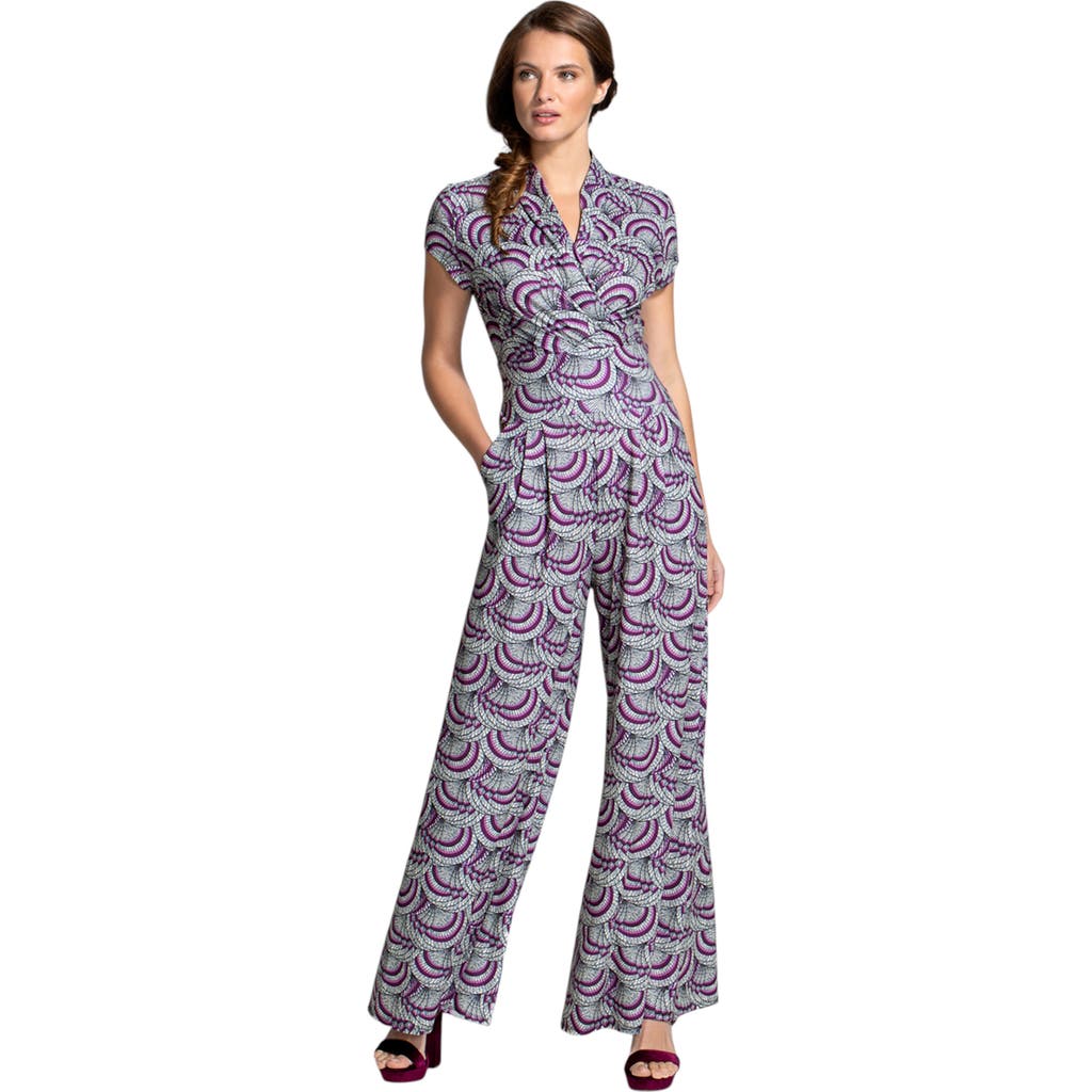 Hotsquash London Clothing Printed Wideleg Jumpsuit In Purple Kimono Print