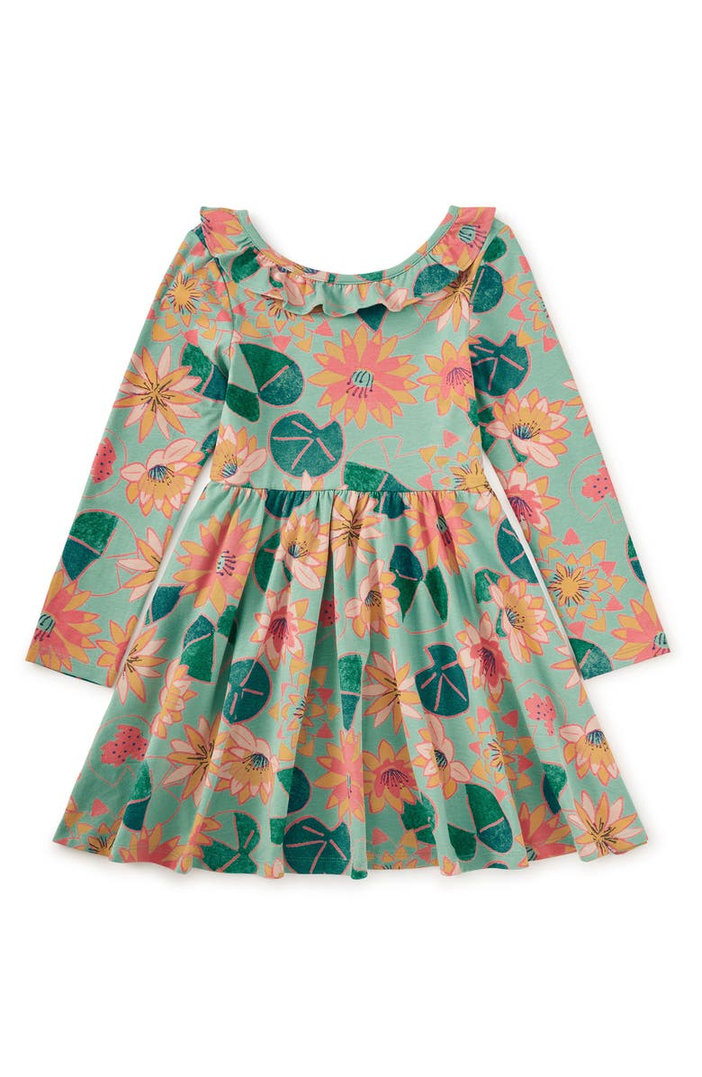Tea Collection Ruffle Collar Ballet Dress, Main, color, Chalk Water Lillies