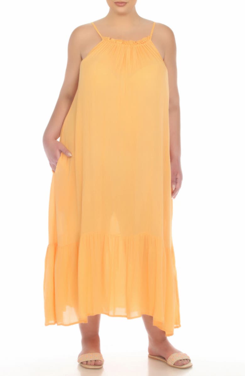 BOHO ME Deep Back Ruffle Hem Dress, Main, color, Mango