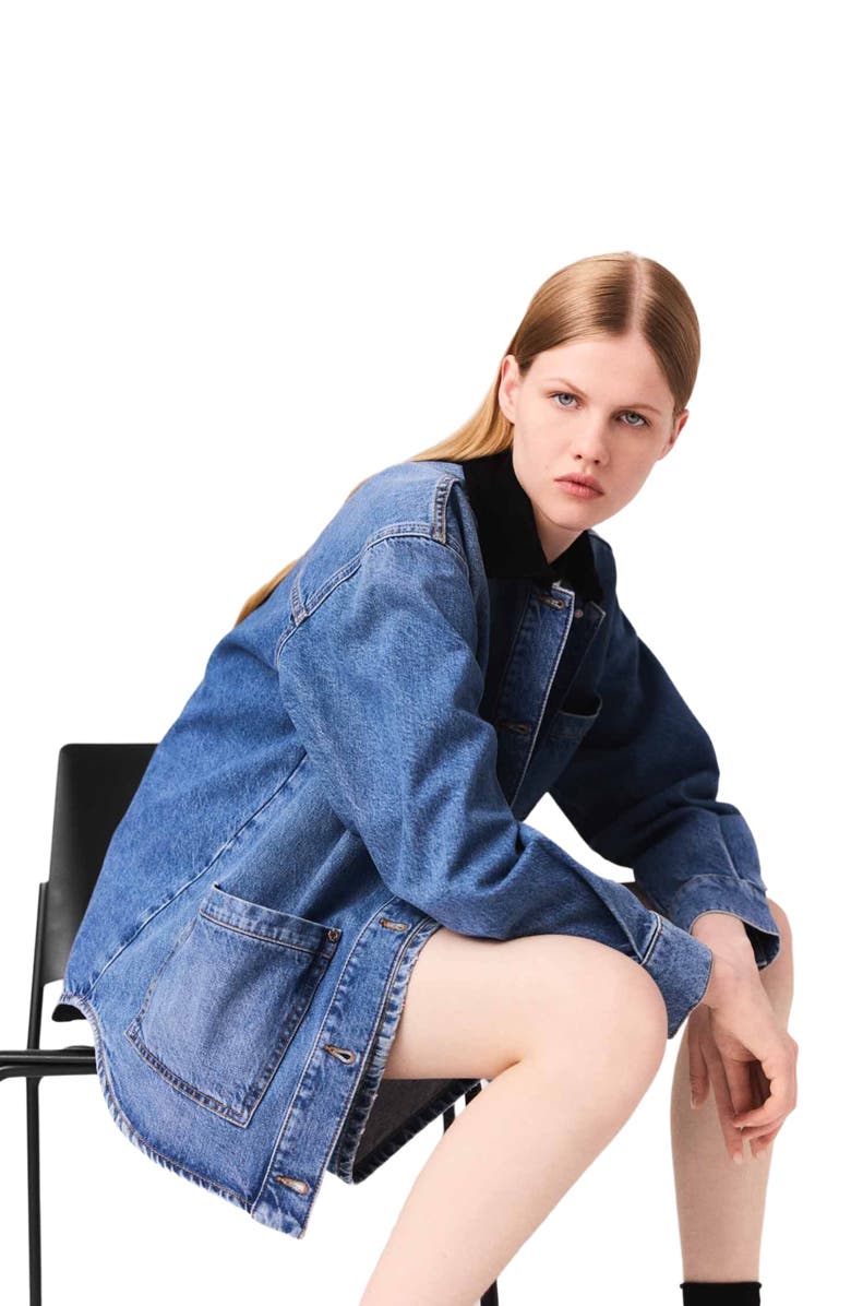 maje Faded denim jacket, Alternate, color, Blue