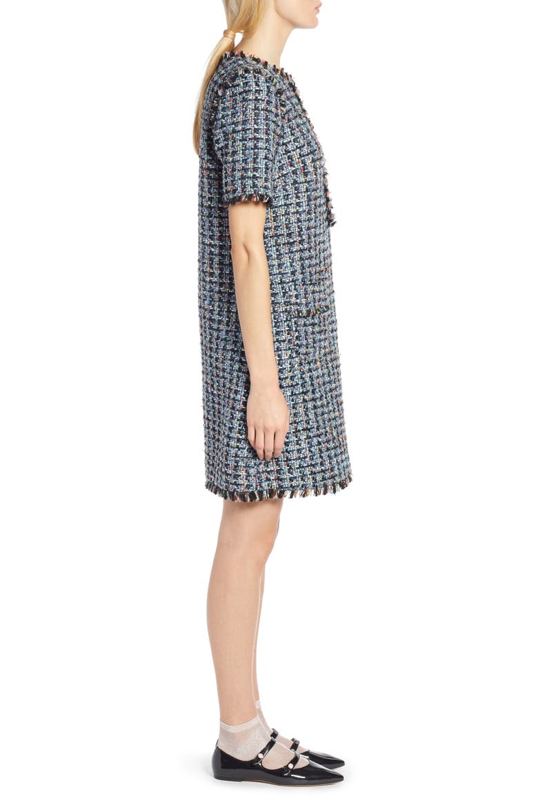 x Atlantic-Pacific Fringe Tweed Dress, Alternate, color, BLACK MULTI TWEED