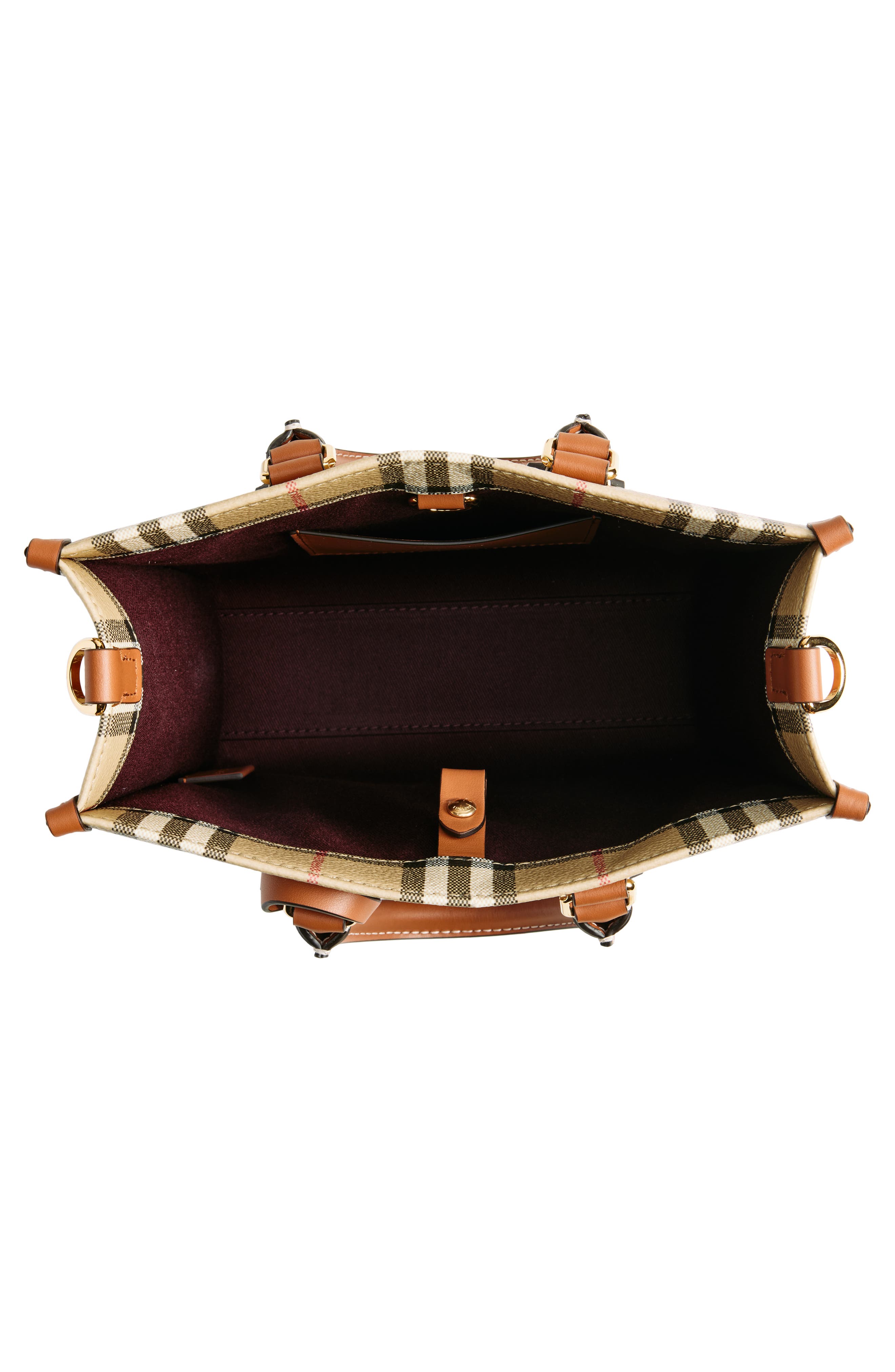 Burberry Mini Freya Check Canvas & Leather Tote, Alternate, color, Vintage Check/Briar Brown