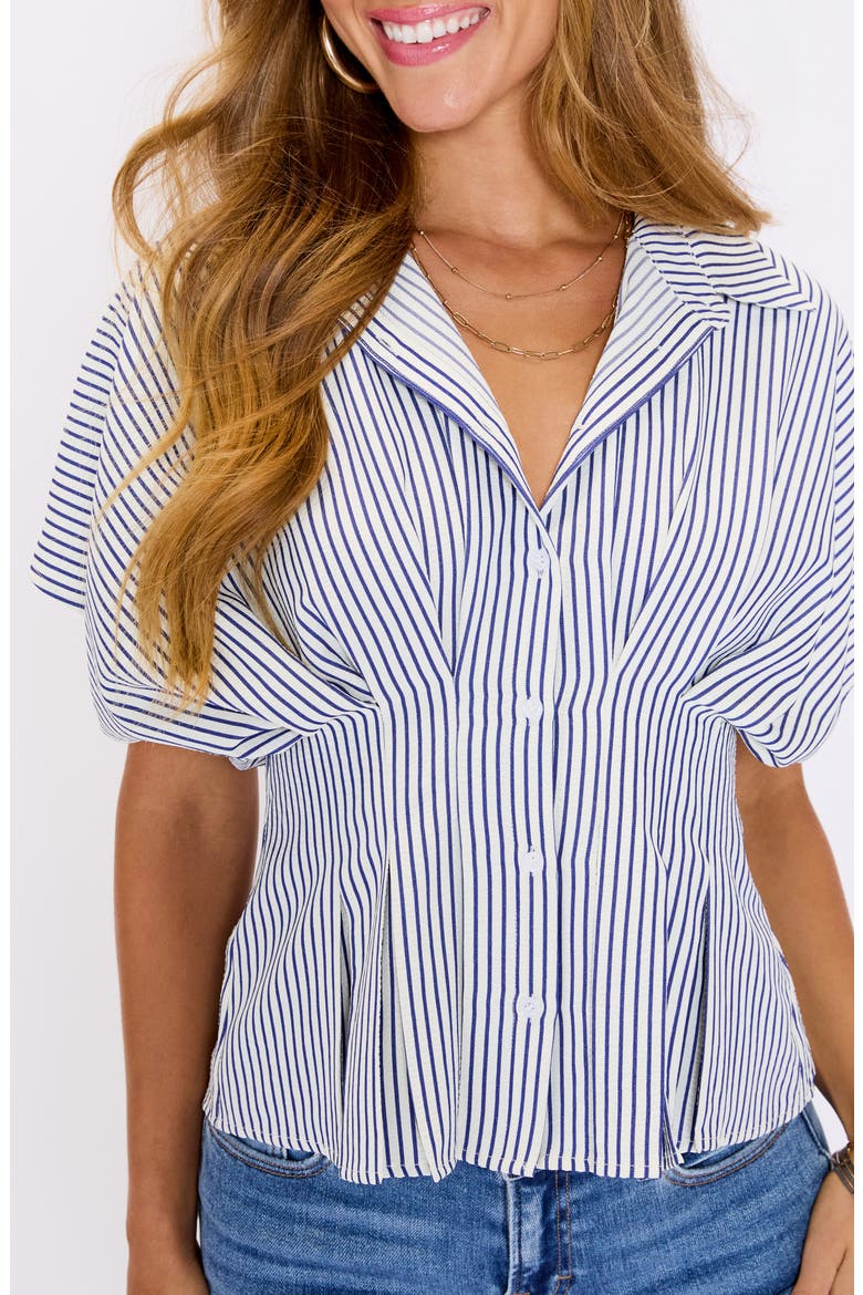 Marisa Stripe Cotton Blend Button-Up Shirt, Alternate, color, NAVY STRIPES