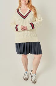 English Factory Cable Knit Pleated Sweater Dress