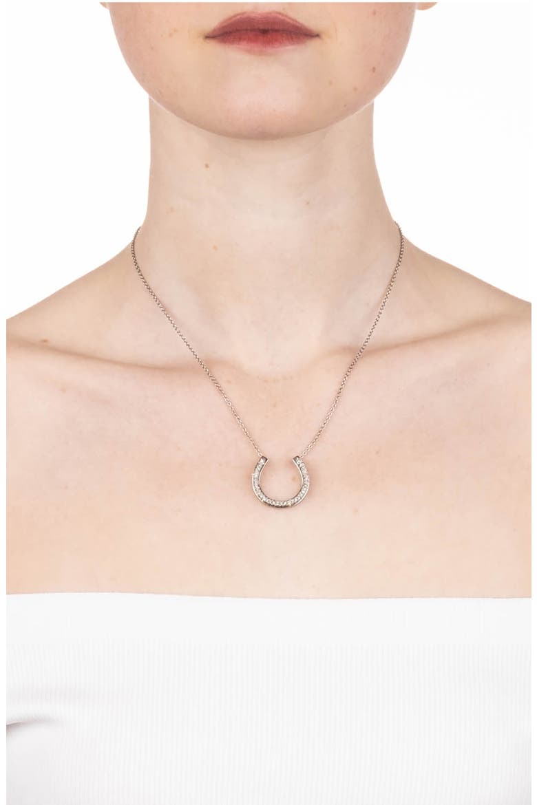 Crystal Encrusted Horseshoe Pendant Necklace, Alternate, color, SILVER