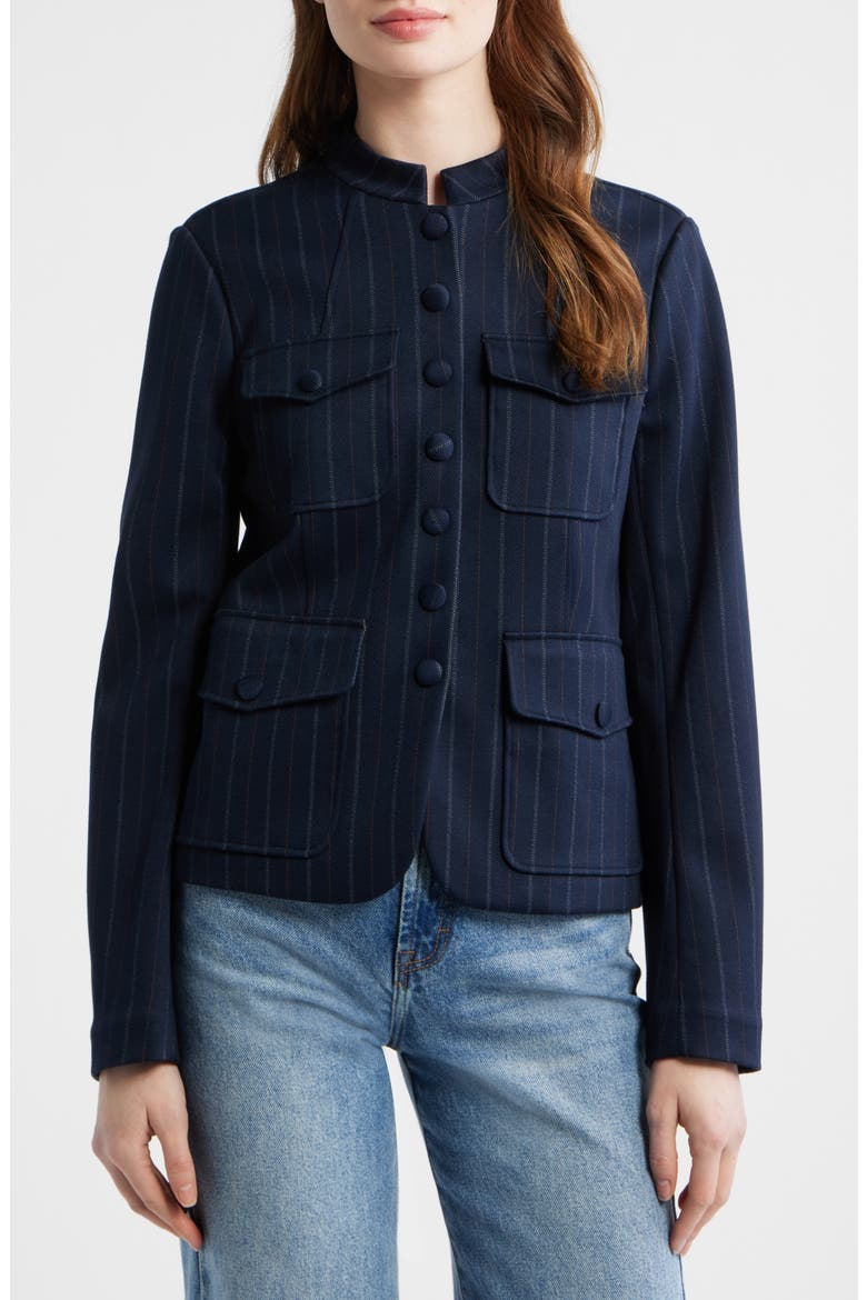 Marlowe Ponte Knit Blazer, Main, color, NAVY MULTI