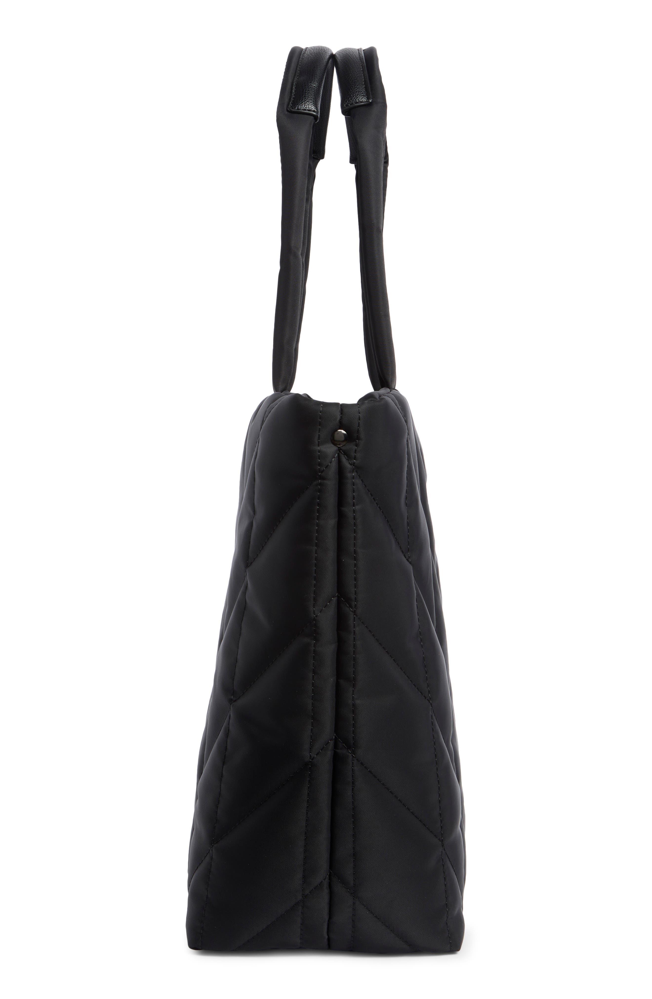 KARL LAGERFELD PARIS Voyage Quilted Nylon Tote Bag, Alternate, color, Black/ Gunmetal