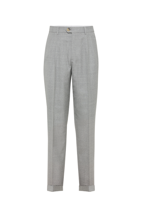【Brunello Cucinelli】 High-riseウールブレンドパンツ High-rise wool-blend pants in blue - Brunello Cucinelli