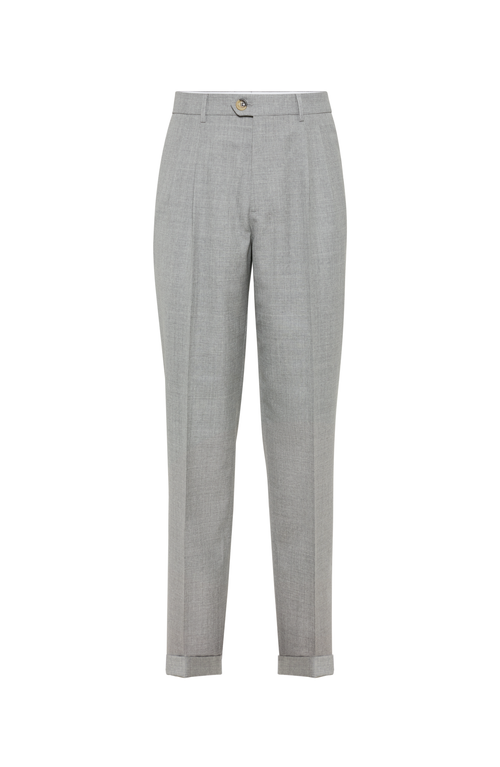 Brunello Cucinelli Leisure Fit Trousers With Double Pleats In Pearl