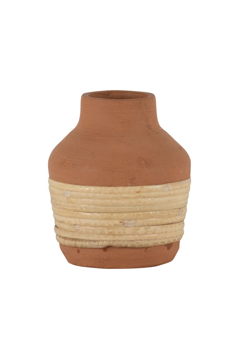 Natural Handthrown Terracotta & Rattan Bud Vase, Main, color, Brown