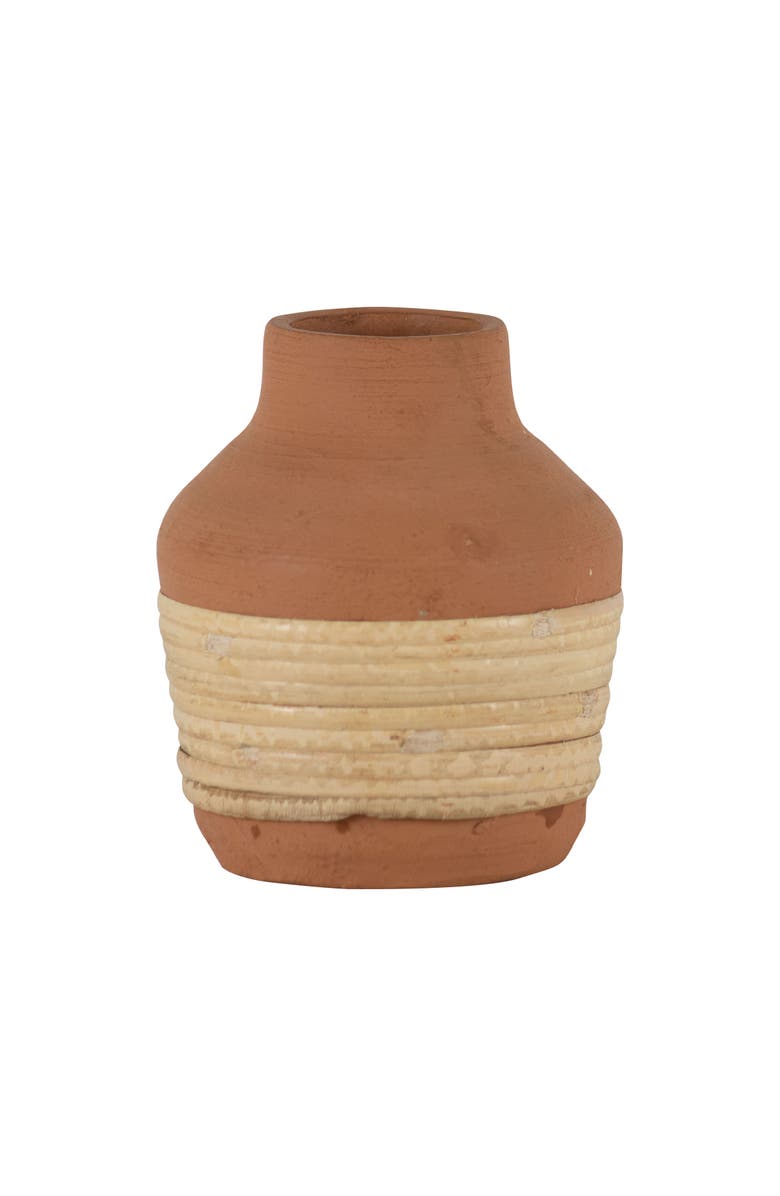 Foreside Home and Garden Natural Handthrown Terracotta & Rattan Bud Vase, Main, color, Brown