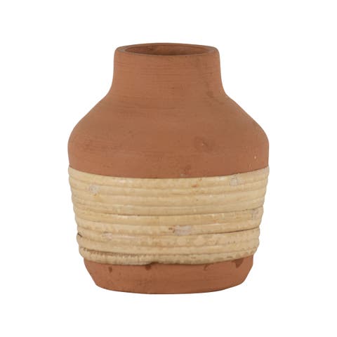 Natural Handthrown Terracotta & Rattan Bud Vase