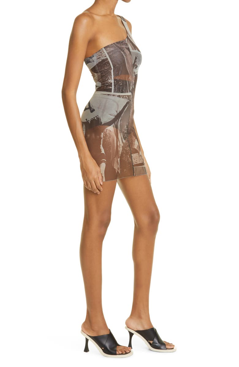 ELLISS Float Print One-Shoulder Stretch Recycled Polyester Blend Mesh Minidress, Alternate, color, 