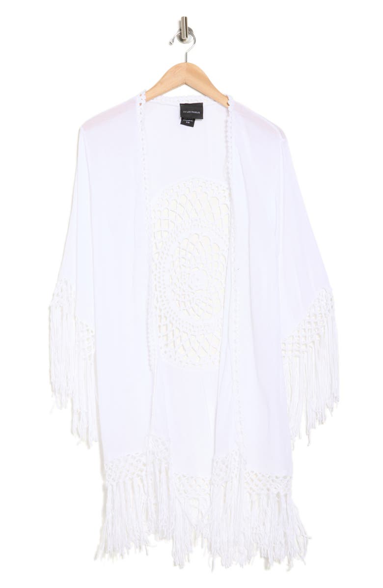 Forgotten Grace Long Fringe Knit Ruana, Alternate, color, White