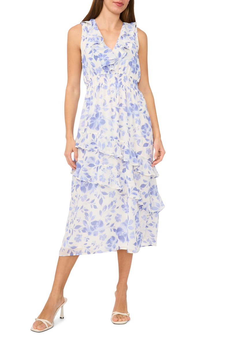 V-Neck Tiered Midi Dress, Main, color, NEW IVORY