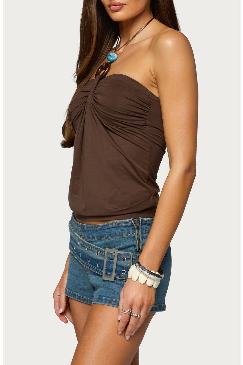 Itzel Ring Draped Halter Top, Alternate, color, BROWN