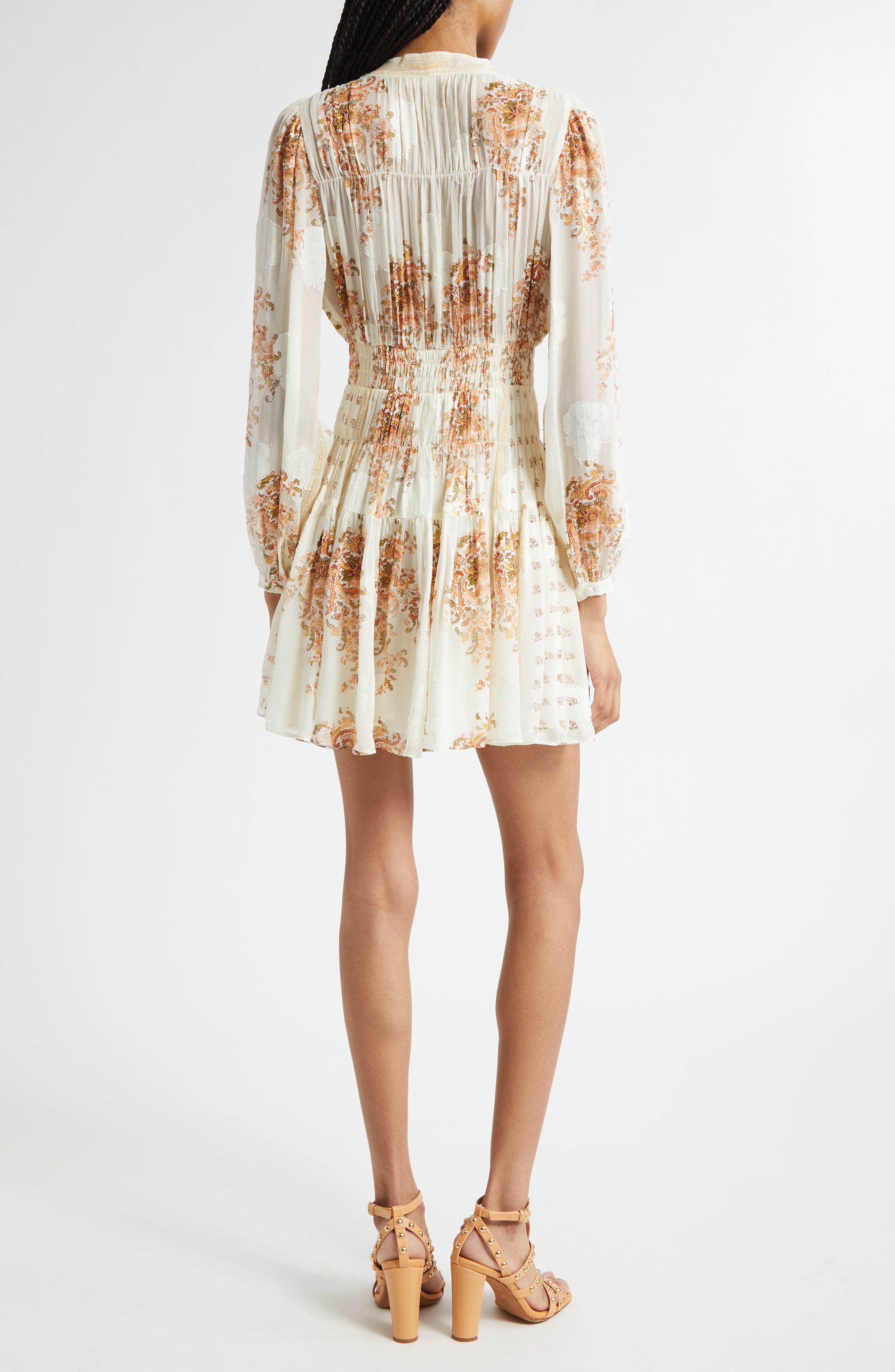 Maris Mixed Print Long Sleeve Silk A-Line Dress - image 2
