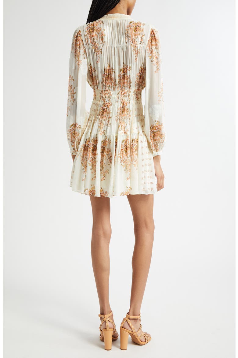 Maris Mixed Print Long Sleeve Silk A-Line Dress, Alternate, color, ALABASTER