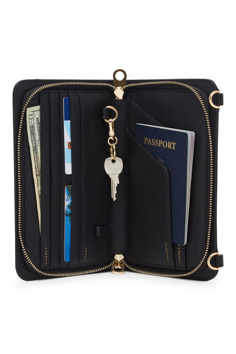 Faux Leather RFID Travel Wallet, Alternate, color, BLACK
