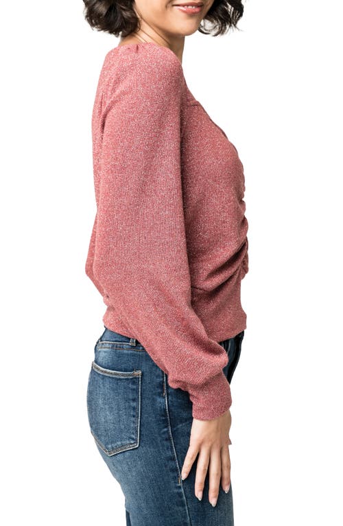 Gibsonlook V-neck Ruched Knit Top In Brown