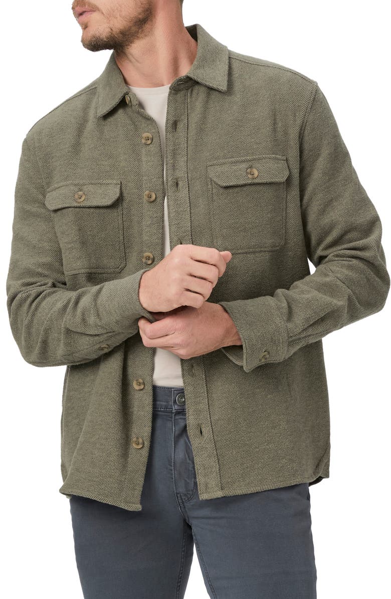 PAIGE Wilbur Cotton Twill Overshirt, Main, color, Shaded Olive