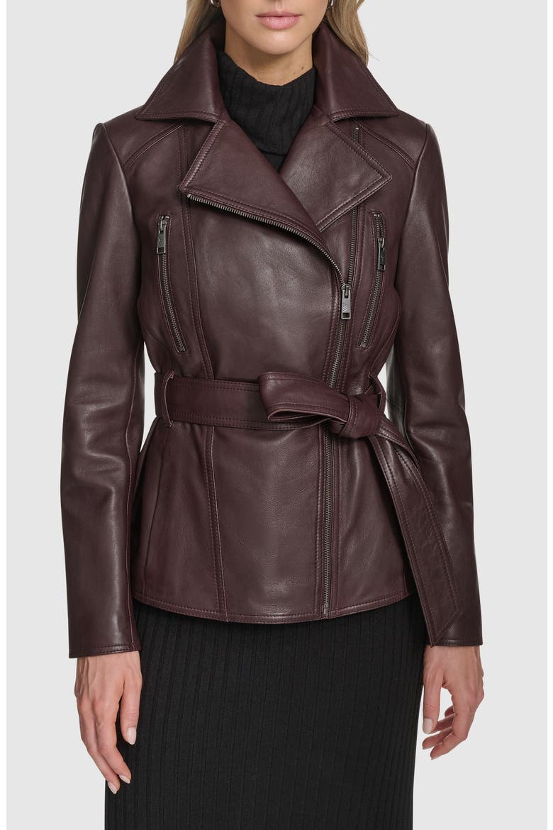Violet Leather Trench Jacket, Main, color, PORT