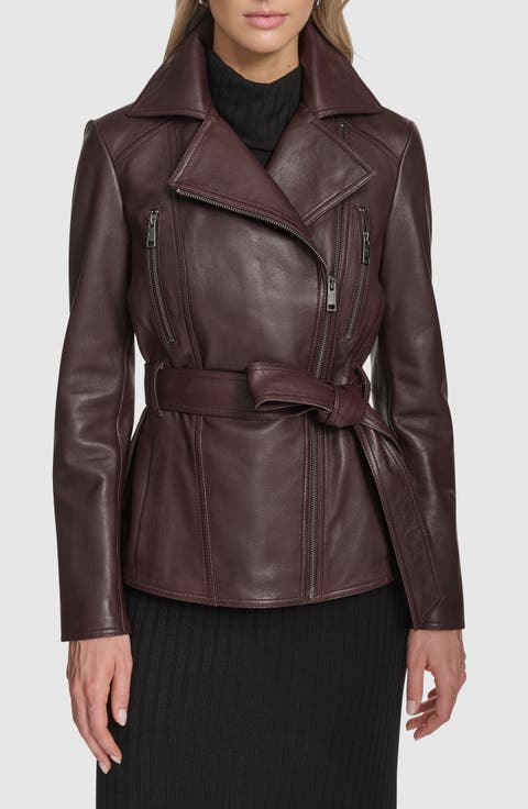 Violet Leather Trench Jacket