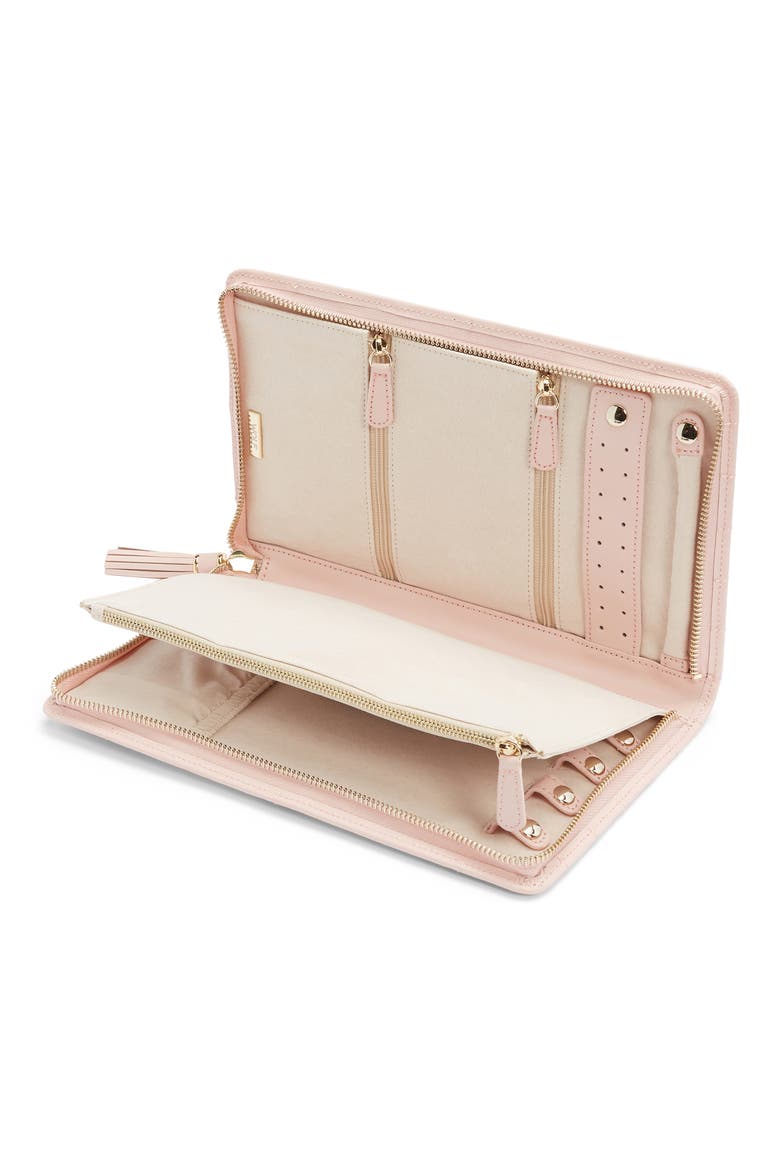 Caroline Large Leather Jewelry Travel Case, Alternate, color, ROSE QUARTZ
