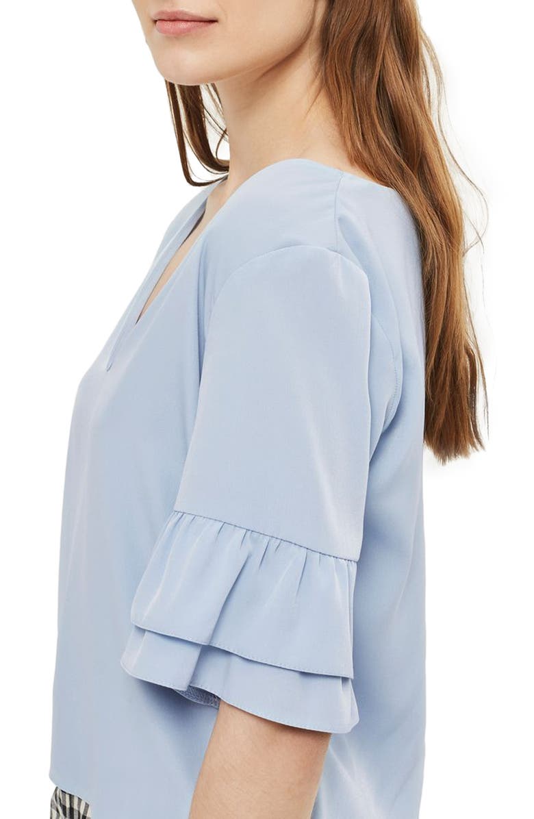 Topshop Tie Back Ruffle Sleeve Top, Alternate, color, 
