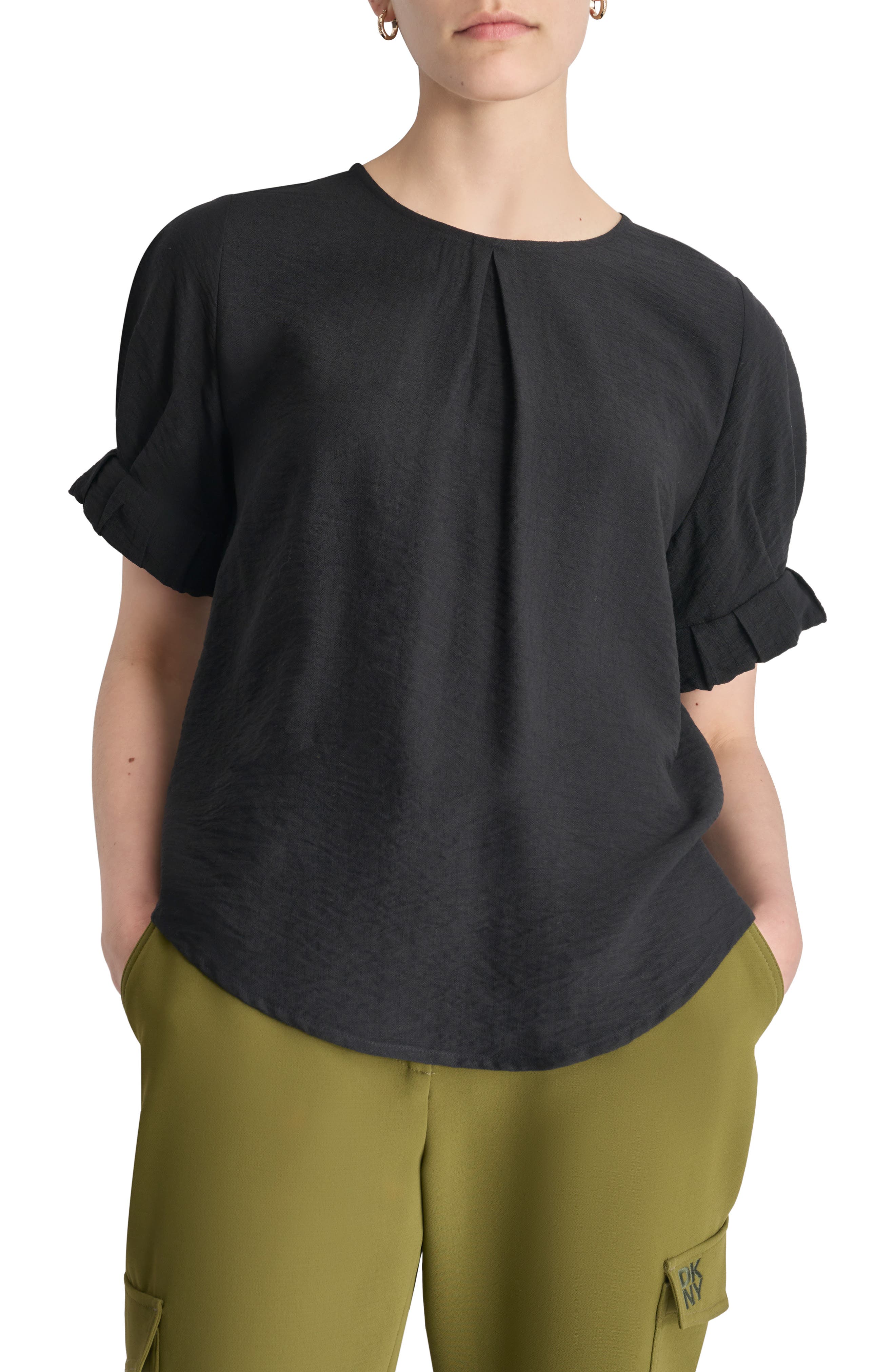 DKNY Crinkle Texture Short Sleeve Top