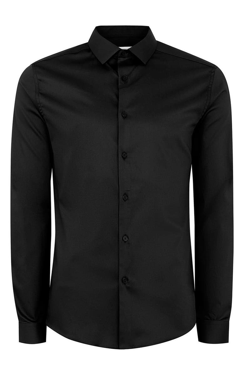 Topman Muscle Fit Satin Shirt, Alternate, color,