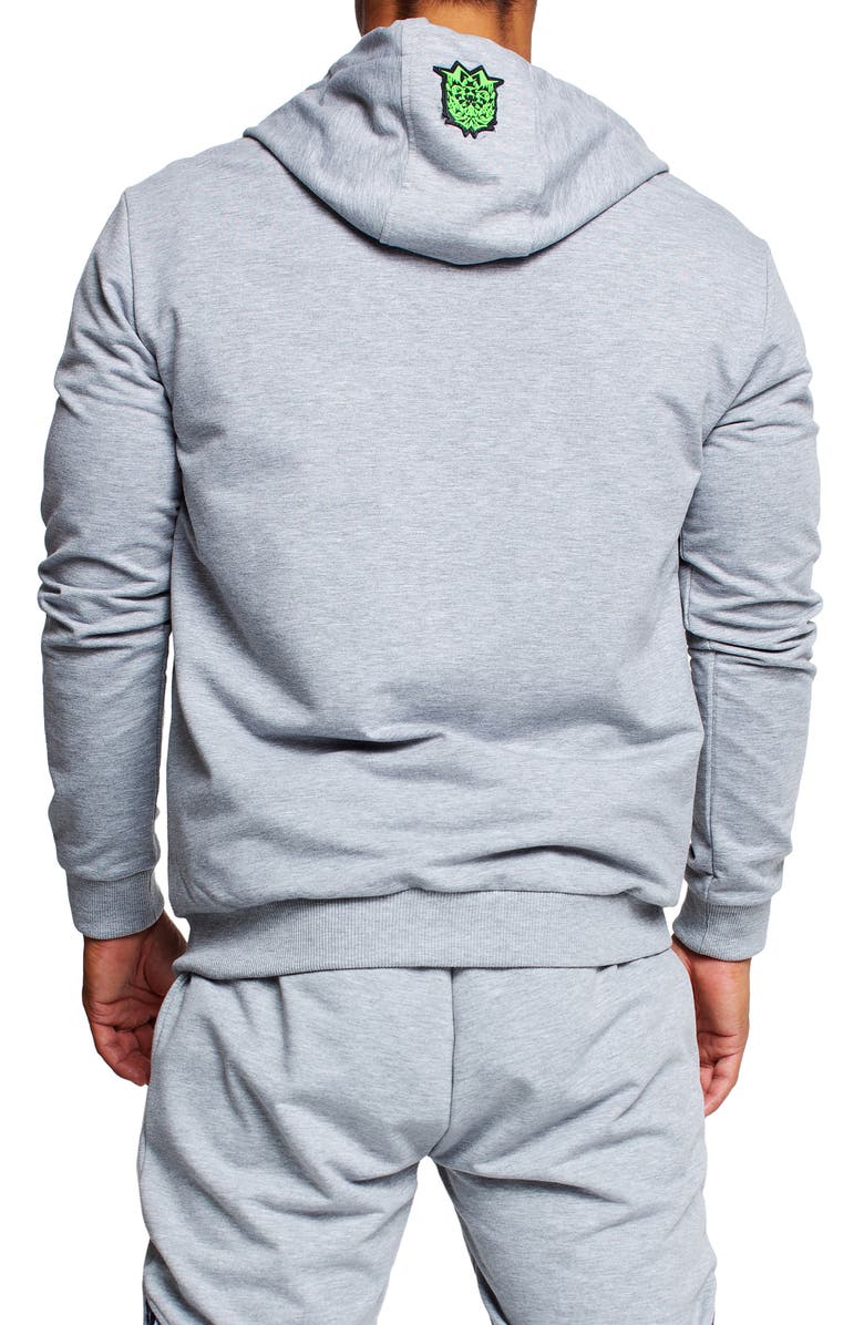 Maceoo Tie Dye Detail Zip Front Stretch Cotton Fleece Hoodie, Alternate, color, Grey