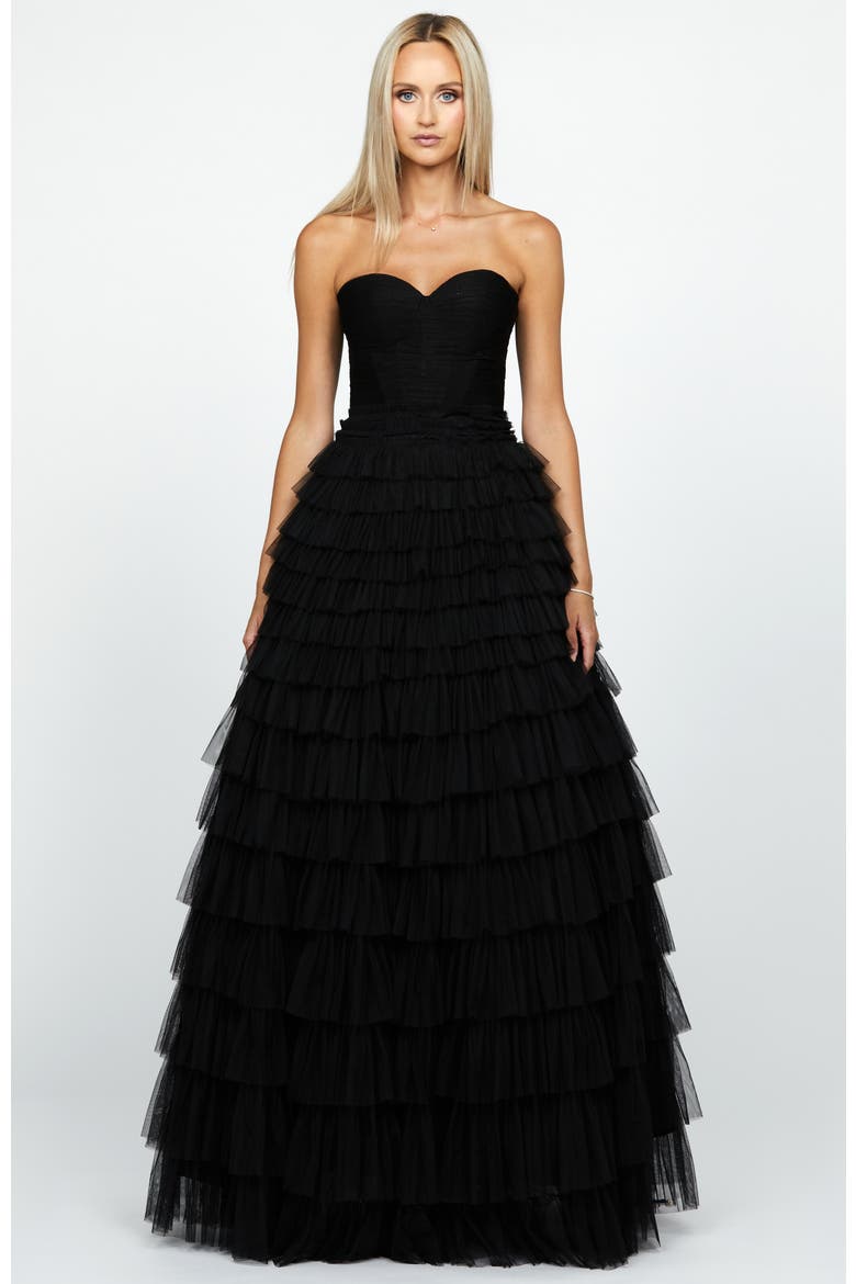 Serenity Sweetheart Strapless Ball Gown, Main, color, BLACK/BLACK