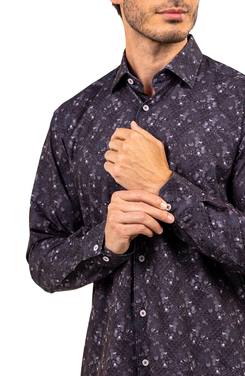 Maceoo Fibonacci Stretch Ascension 3315 Contemporary Fit Button-Up Shirt, Alternate, color, Black